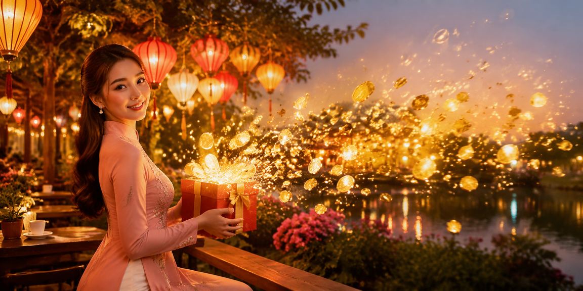 Người dùng đọc phân tích cá cược bên tách cà phê tại Hội An dưới ánh đèn lồng